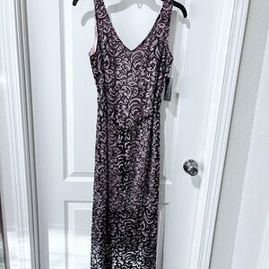 Sharagano Pink and Black Lace Maxi Dress Size 4